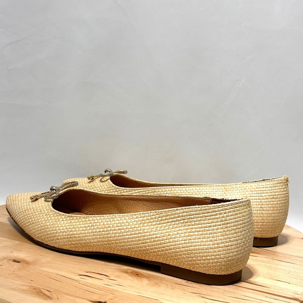 Jack Rogers Woven Raffia Pointed Toe Ballet Flats Beige Metallic Bow - Size 8.5M - Picture 6 of 12